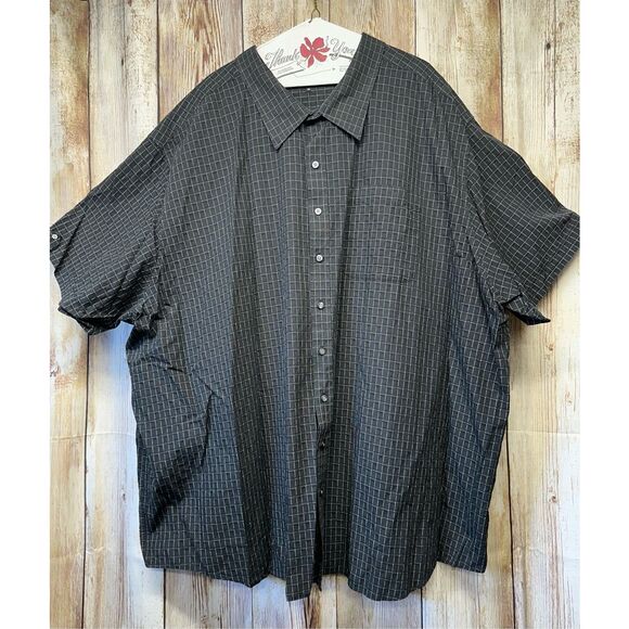 6XL SYNRGY Men’s Short Sleeve Collared Button Front Black White Striped Shirt - Picture 1 of 6